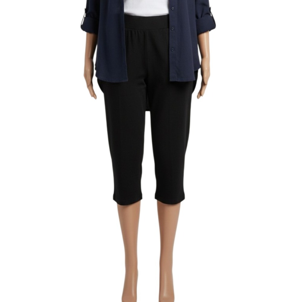 Croft & Barrow Pull On Pedal Pusher Pants Womens PM Petite Black Stretch Pockets
